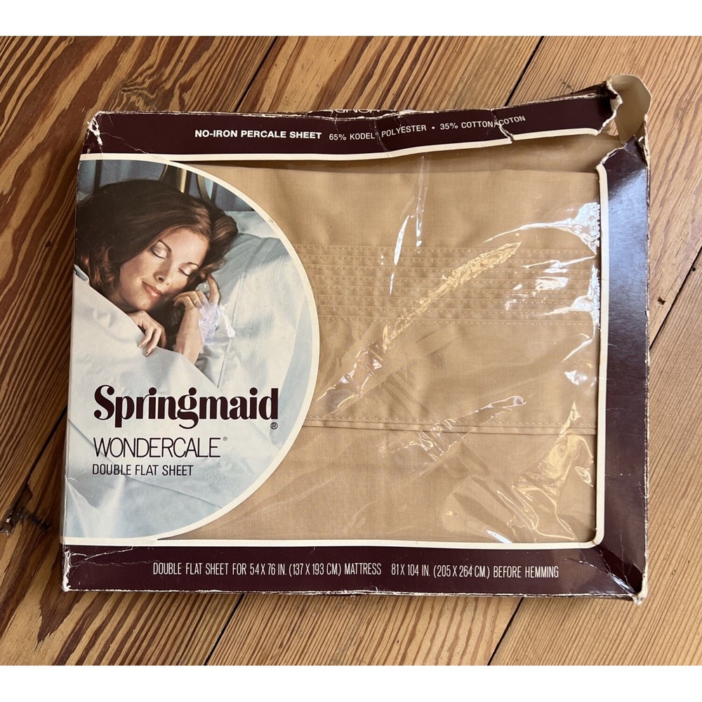 Vintage Springmaid Wondercale No Iron Percale Brown Tan‎ Double Flat Sheet